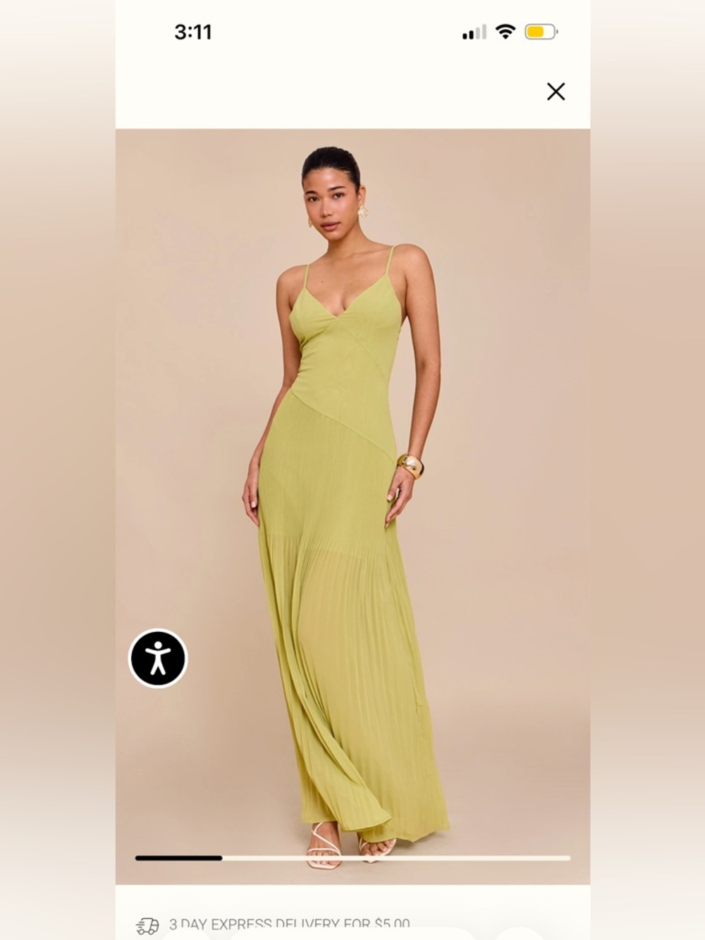 LIME WOVEN PLEATED HEM DETAIL SPAGHETTI MAXI DRESS